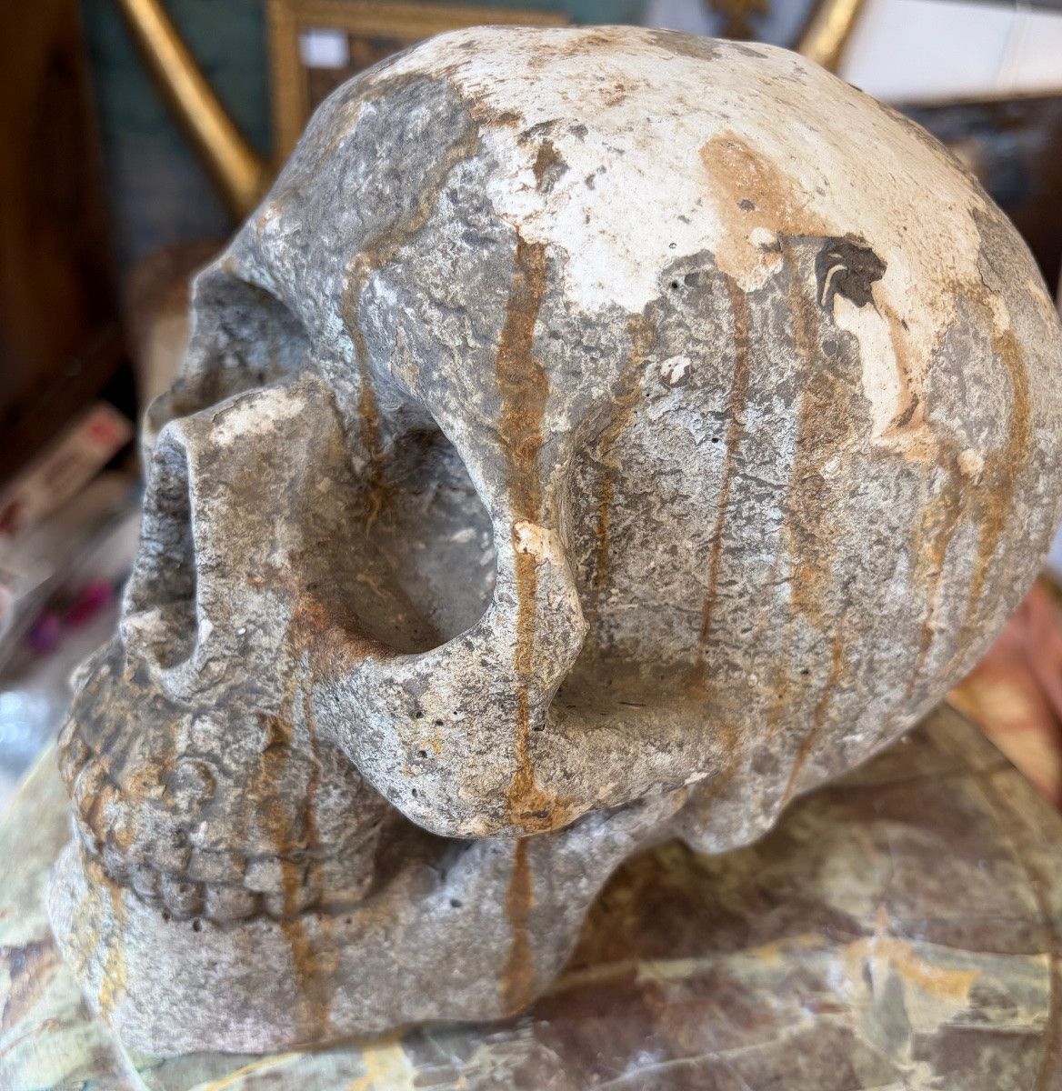 Life-size Skull And Crossbones, Reconstituted Stone.-photo-2