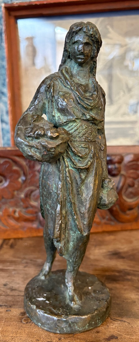 Solid Bronze Statuette, Late 19th, Early 20th Century. Young Woman Walking.
