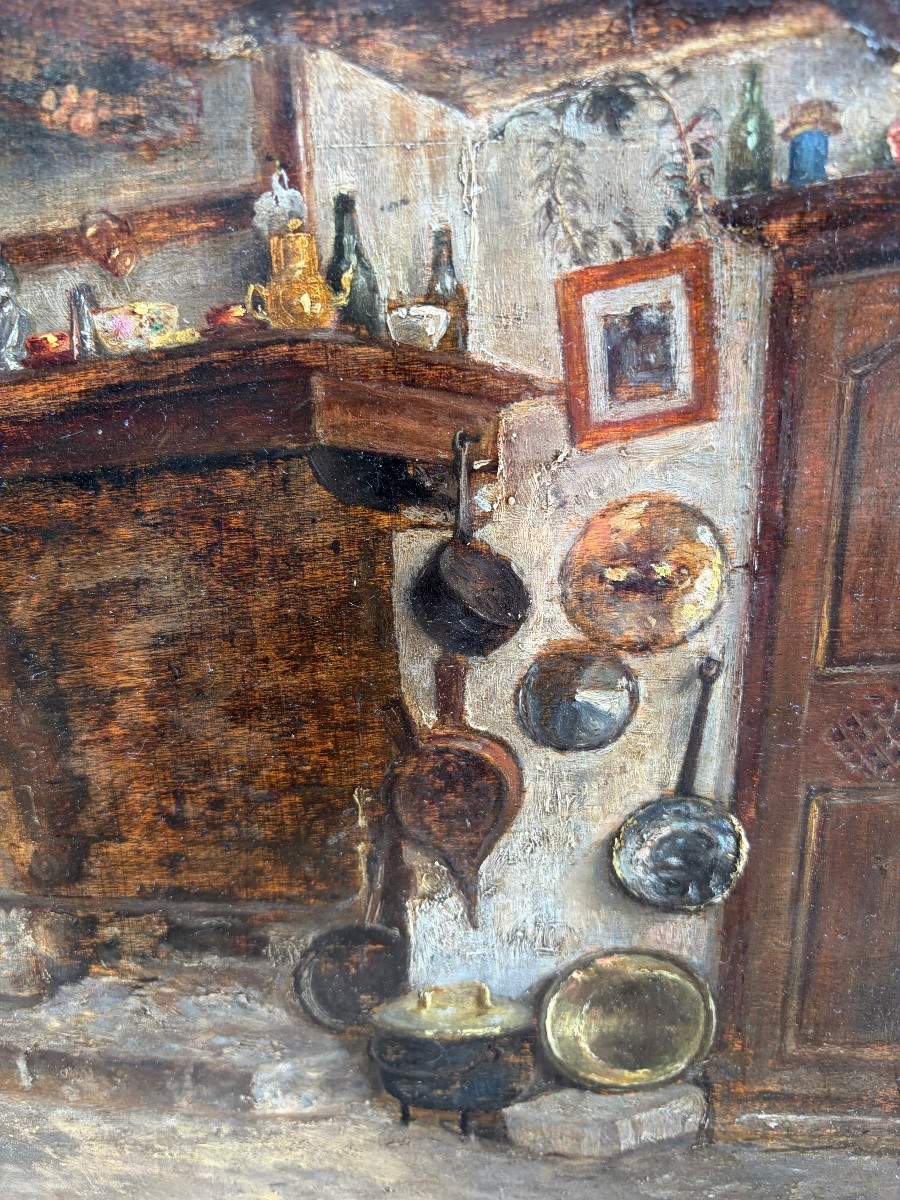 Oil On Panel, Peasant Interior In The Late 19th Century. France-photo-2