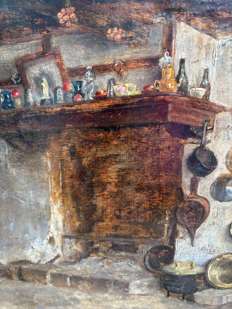 Oil On Panel, Peasant Interior In The Late 19th Century. France-photo-3