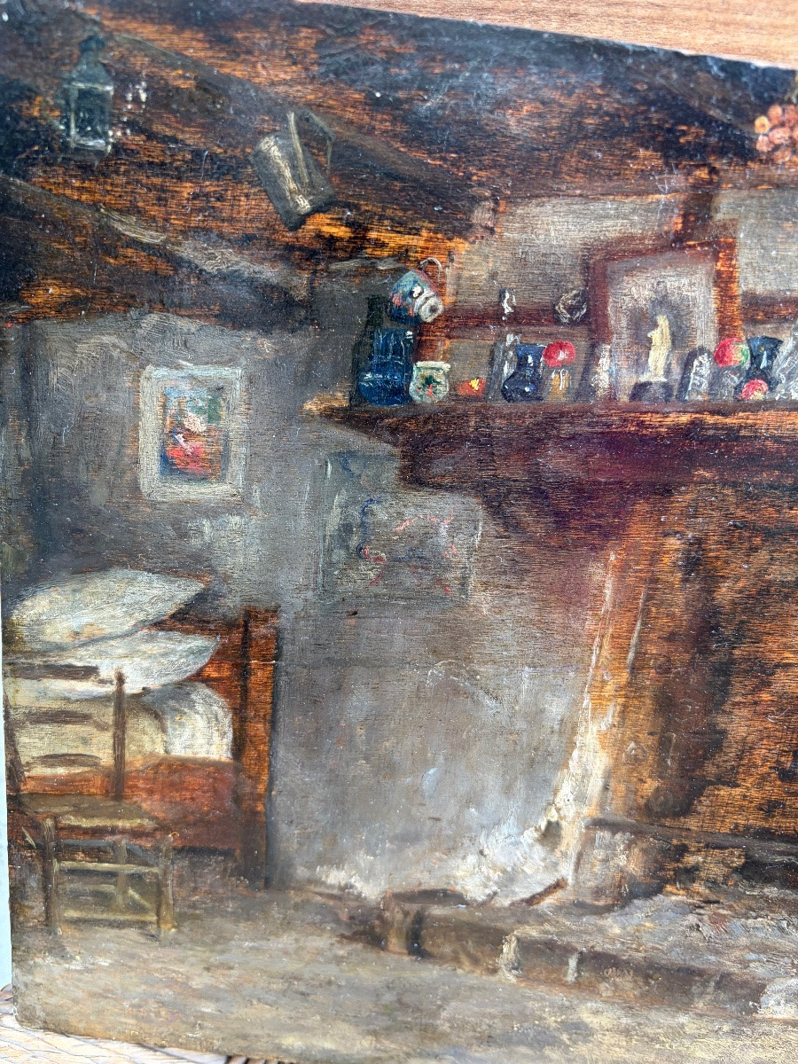 Oil On Panel, Peasant Interior In The Late 19th Century. France-photo-4