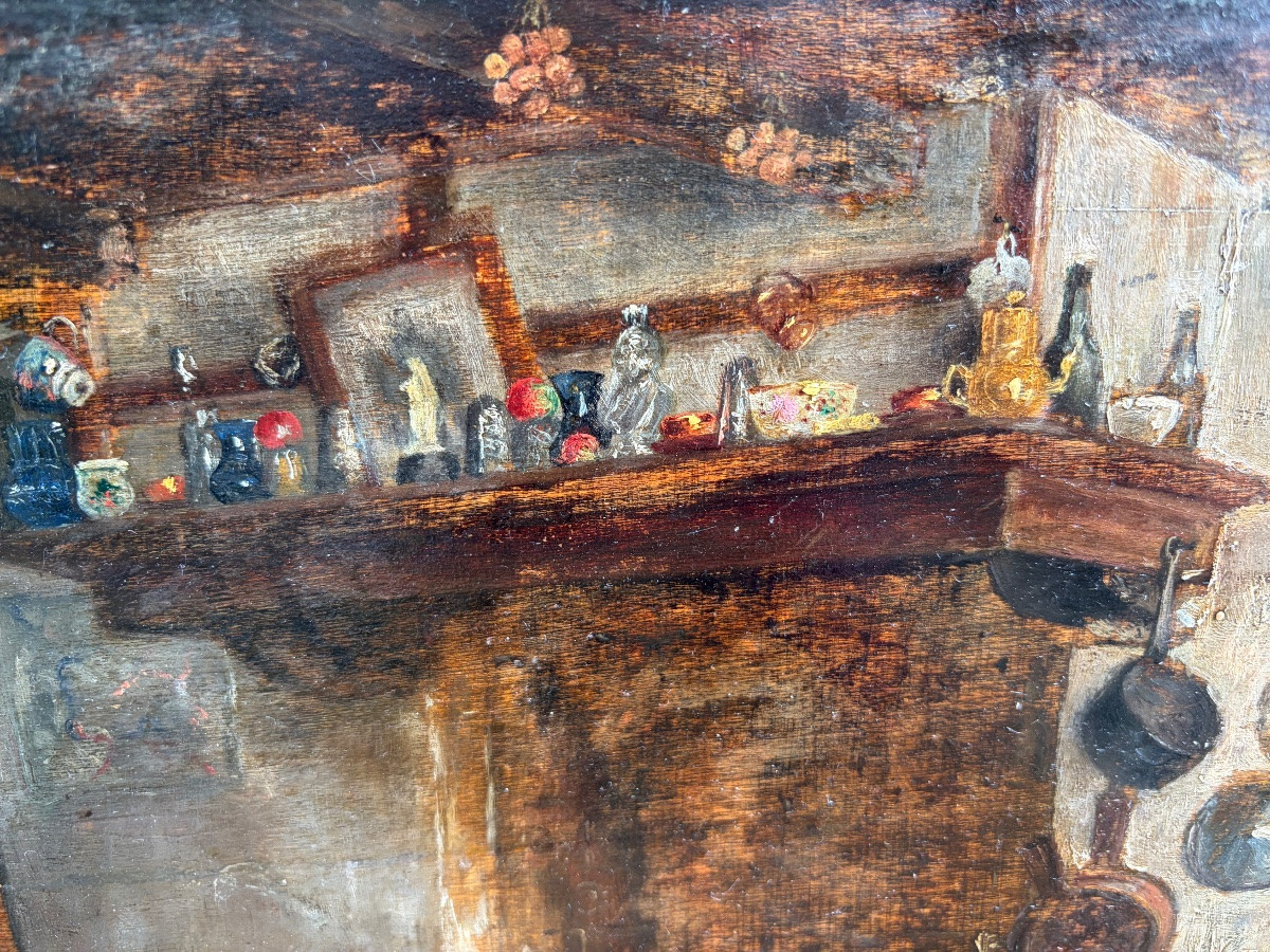 Oil On Panel, Peasant Interior In The Late 19th Century. France-photo-1