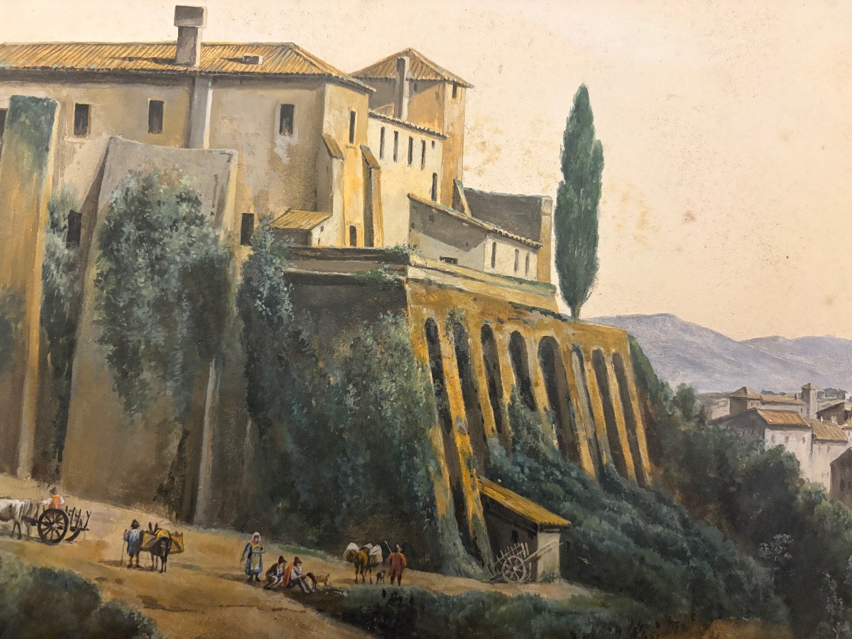 19th Century Watercolor, Animated Italian Landscape.-photo-2
