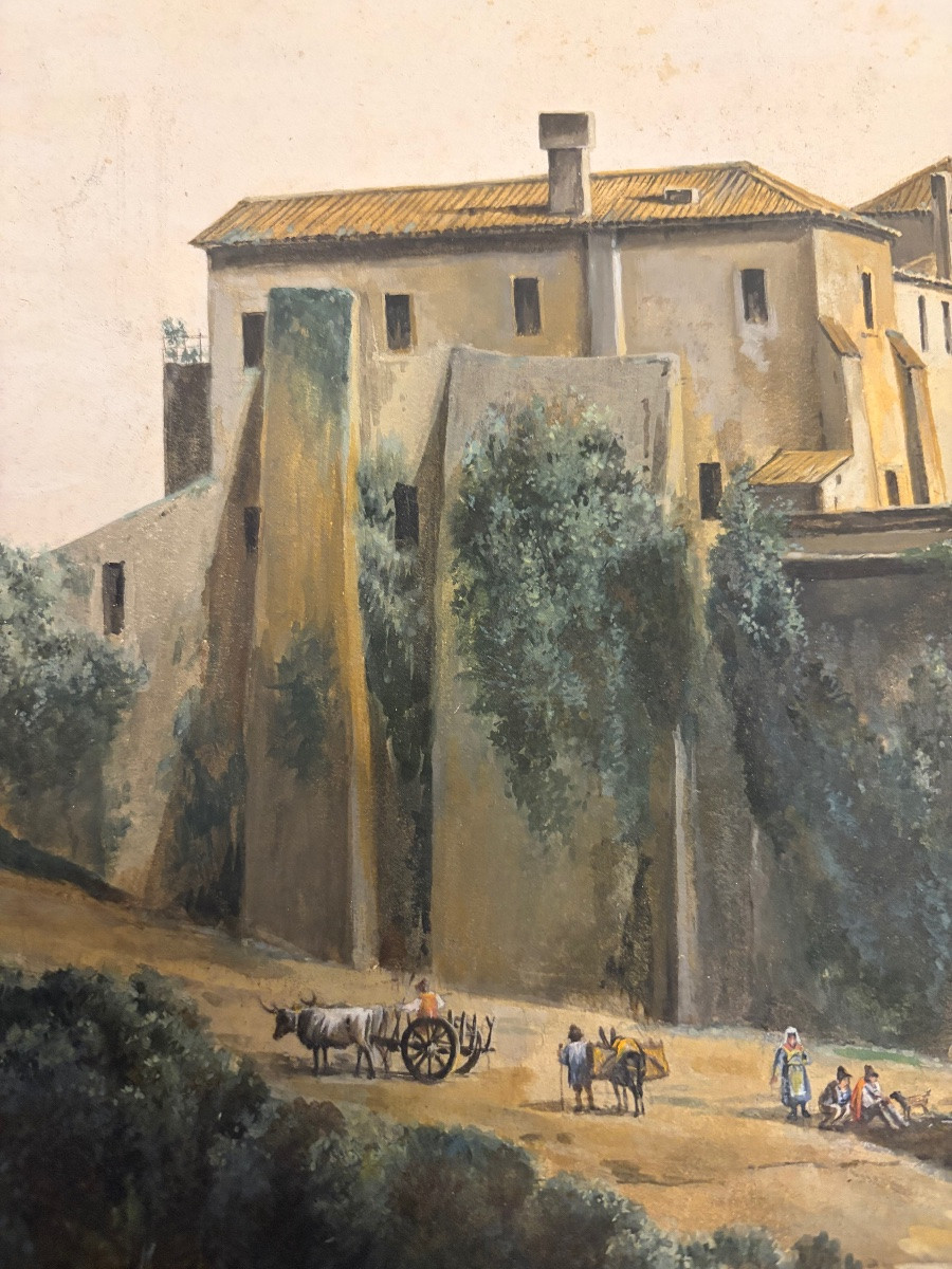 19th Century Watercolor, Animated Italian Landscape.-photo-3