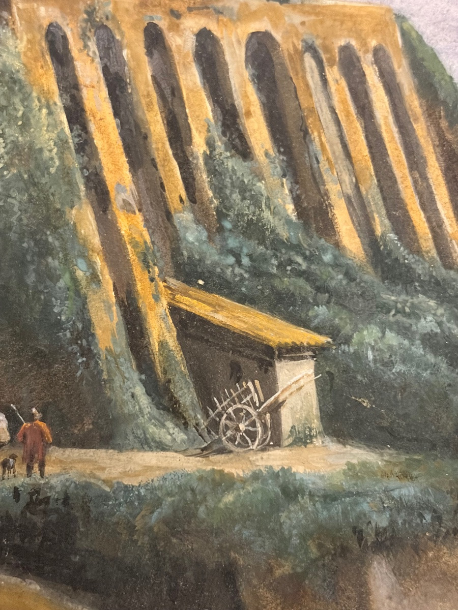 19th Century Watercolor, Animated Italian Landscape.-photo-4