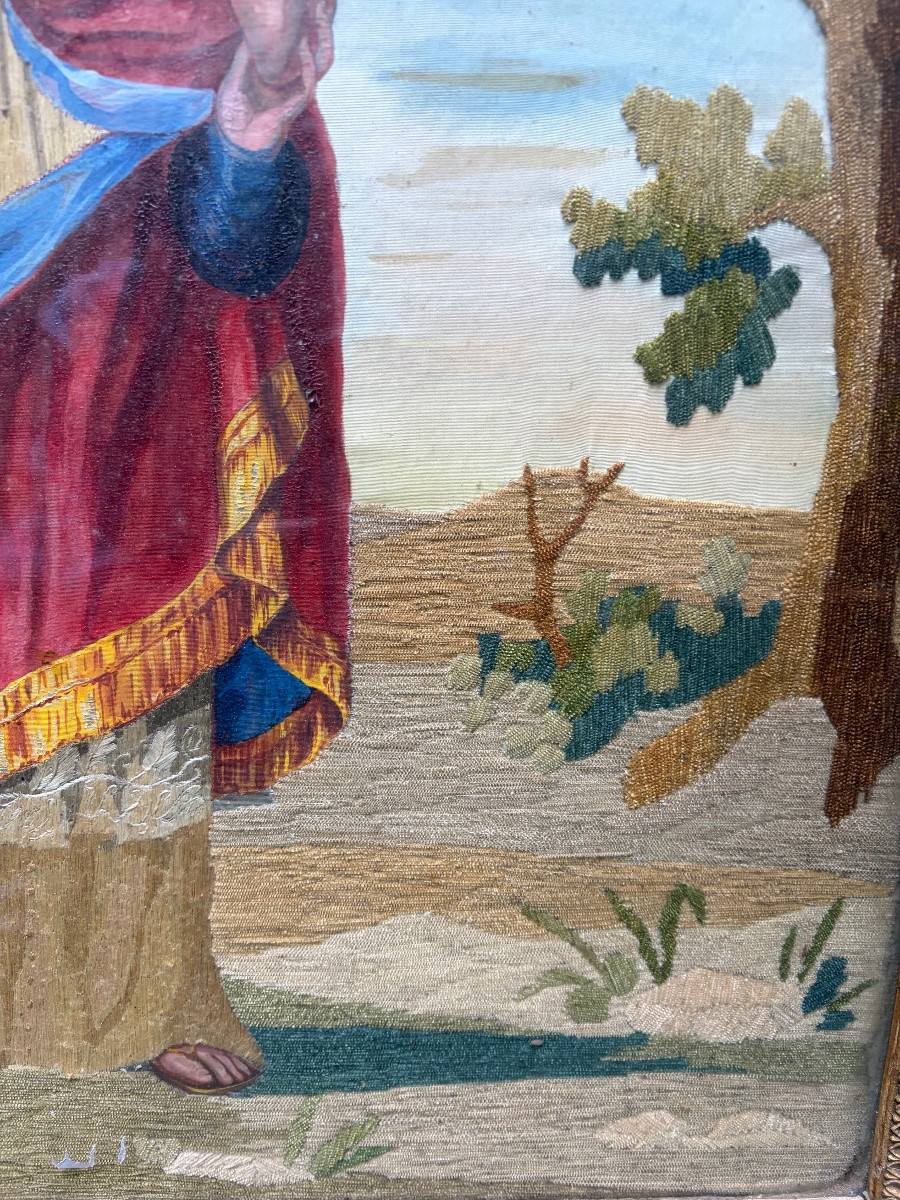 Grand portrait de St Francois de Sales, peinture et broderie. Début XIX eme.-photo-4
