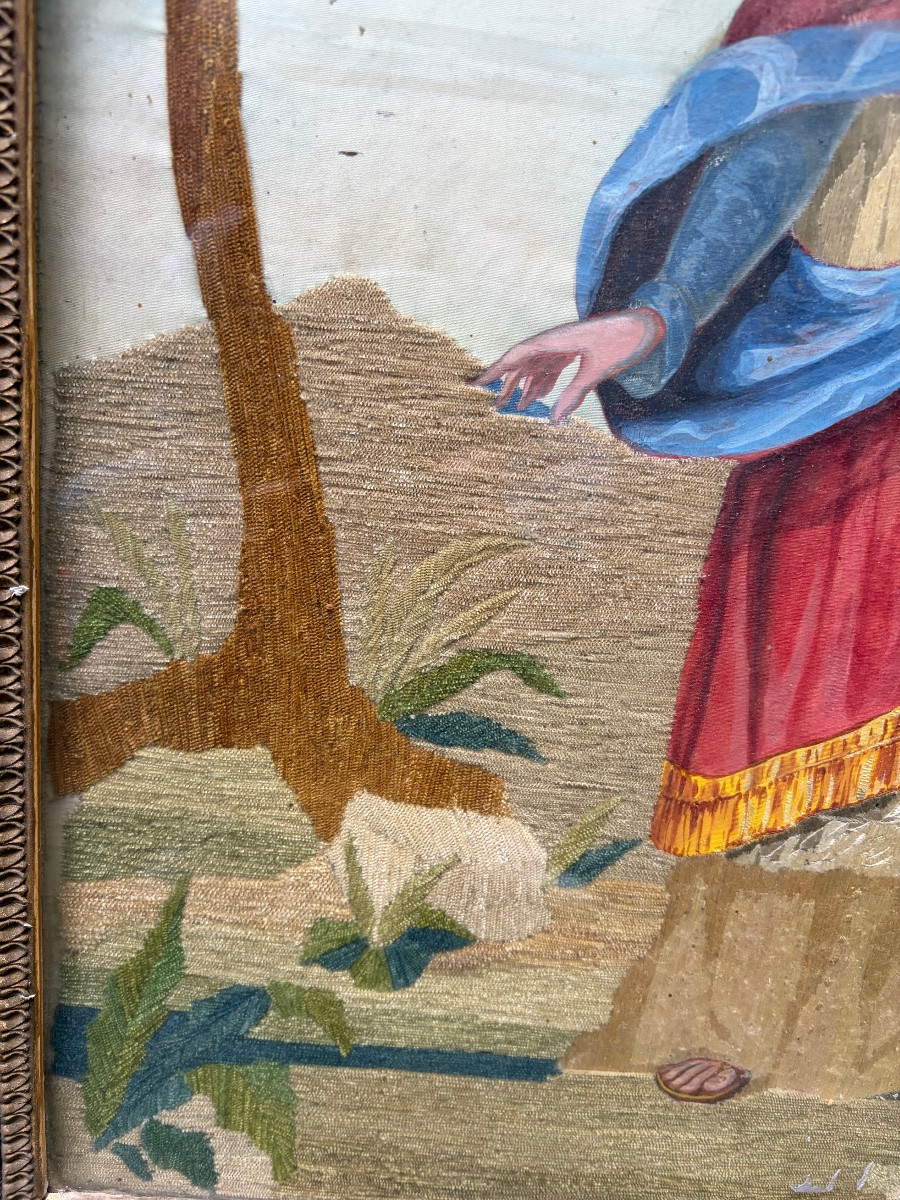 Grand portrait de St Francois de Sales, peinture et broderie. Début XIX eme.-photo-1