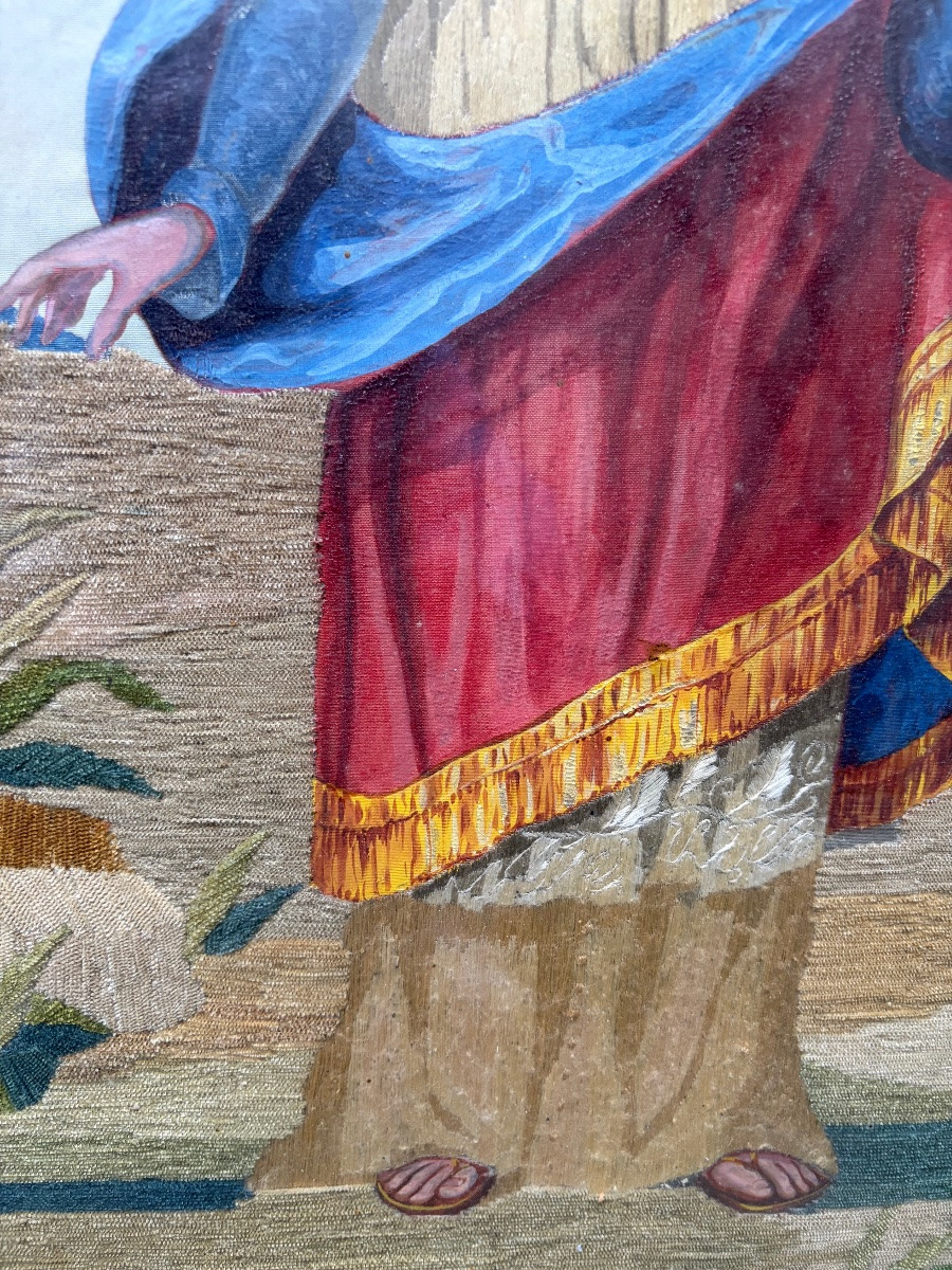 Grand portrait de St Francois de Sales, peinture et broderie. Début XIX eme.-photo-5