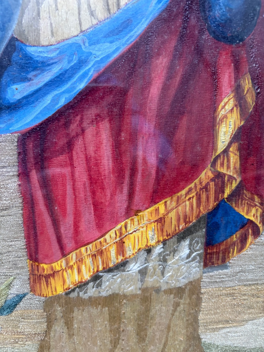 Grand portrait de St Francois de Sales, peinture et broderie. Début XIX eme.-photo-6