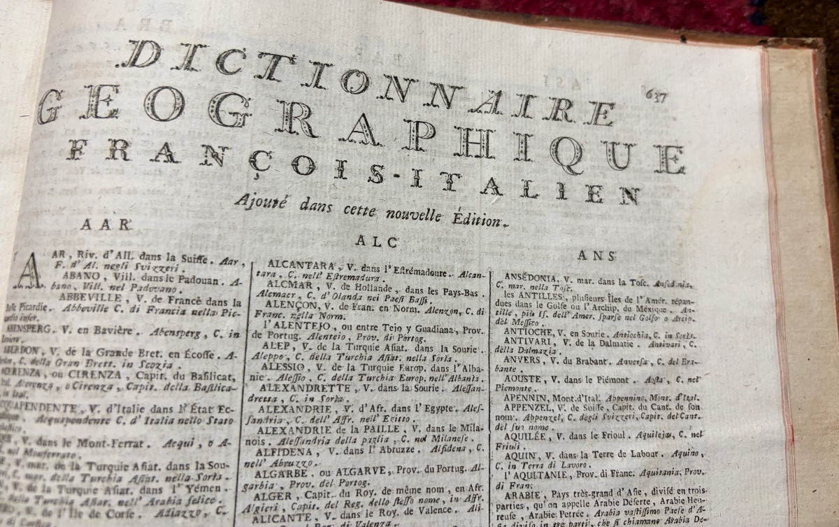 French-italian Dictionary, Dated 1777, Two Volumes, Handsome Leather Bindings.-photo-2