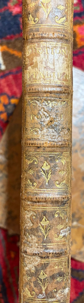 French-italian Dictionary, Dated 1777, Two Volumes, Handsome Leather Bindings.-photo-4