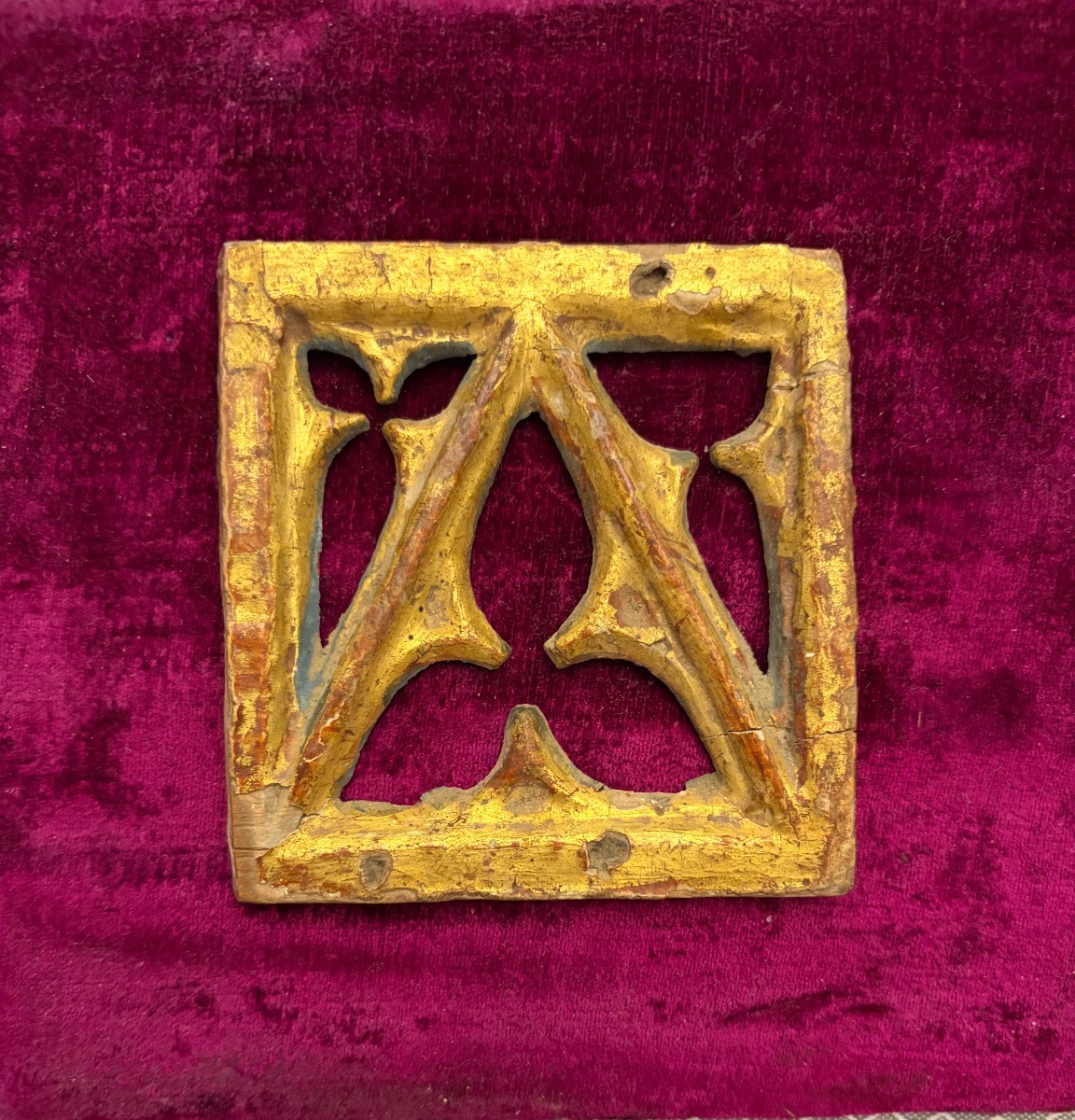 Small Pre-16th Century Gilded Wood Window.-photo-2