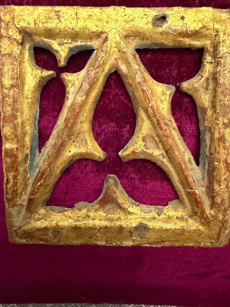 Small Pre-16th Century Gilded Wood Window.-photo-4