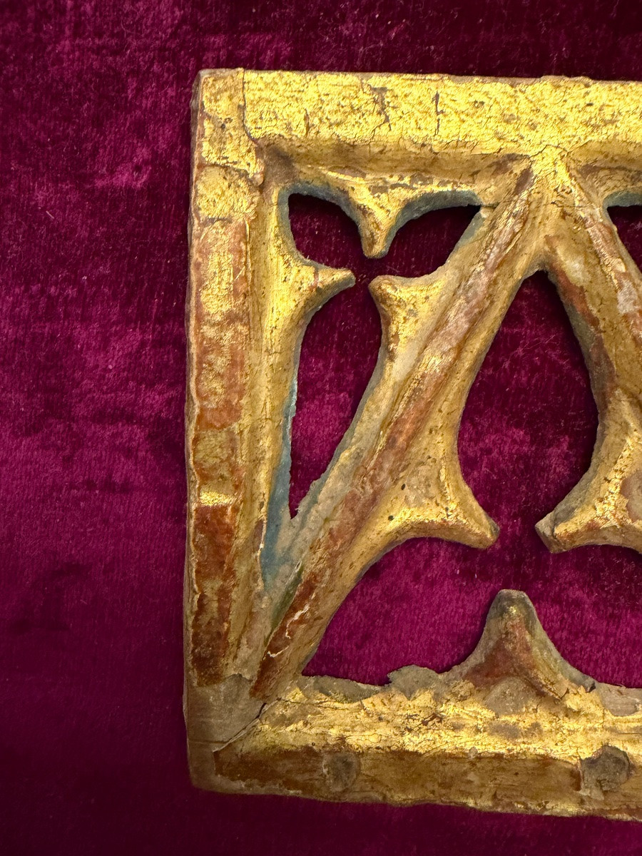 Small Pre-16th Century Gilded Wood Window.-photo-2