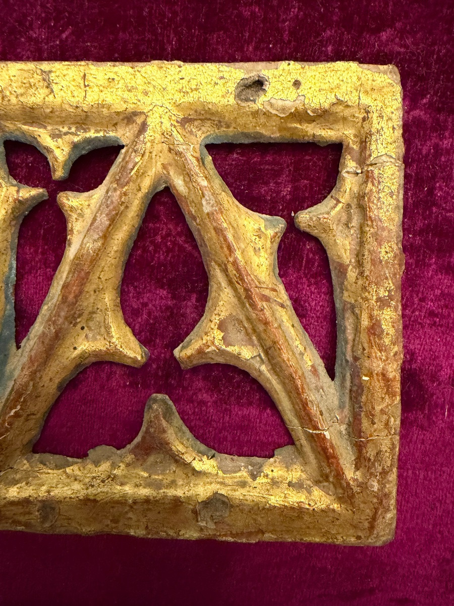 Small Pre-16th Century Gilded Wood Window.-photo-3