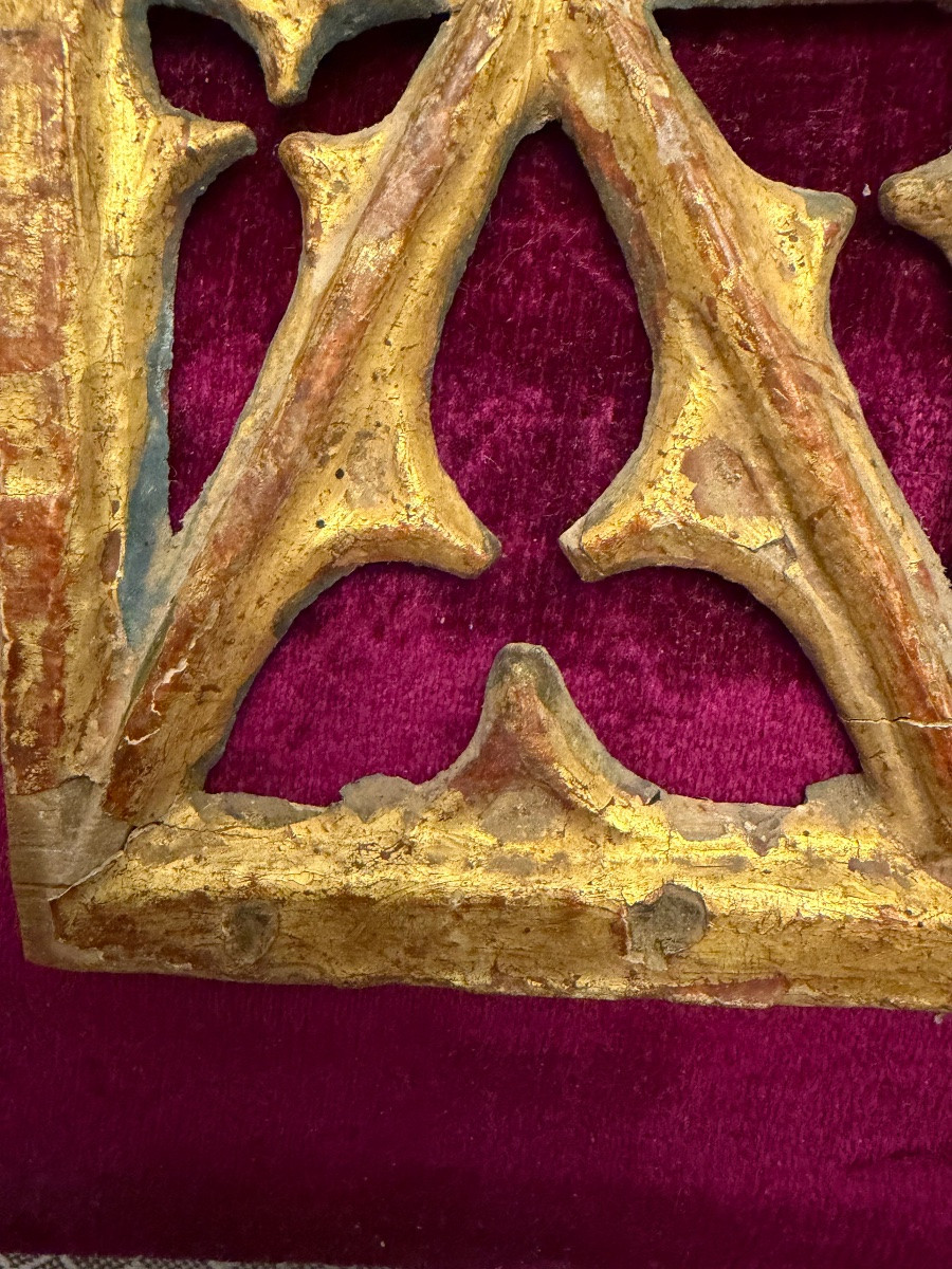 Small Pre-16th Century Gilded Wood Window.-photo-4