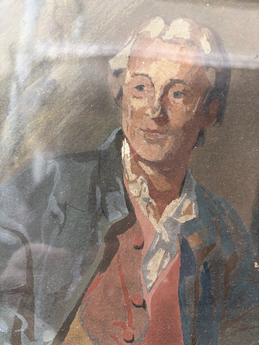 19th Century Portrait Of Diderot, Gouache, By Guirand De Scevola-photo-2