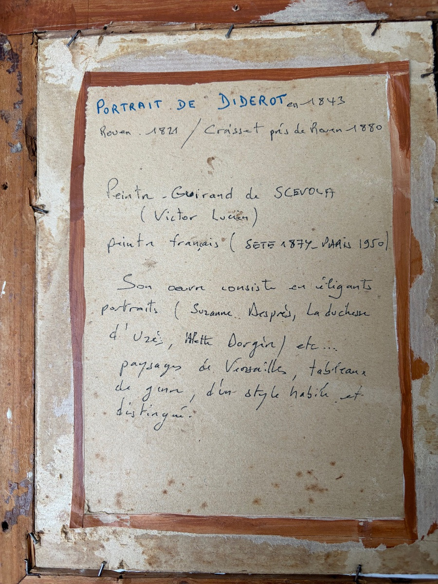 19th Century Portrait Of Diderot, Gouache, By Guirand De Scevola-photo-3