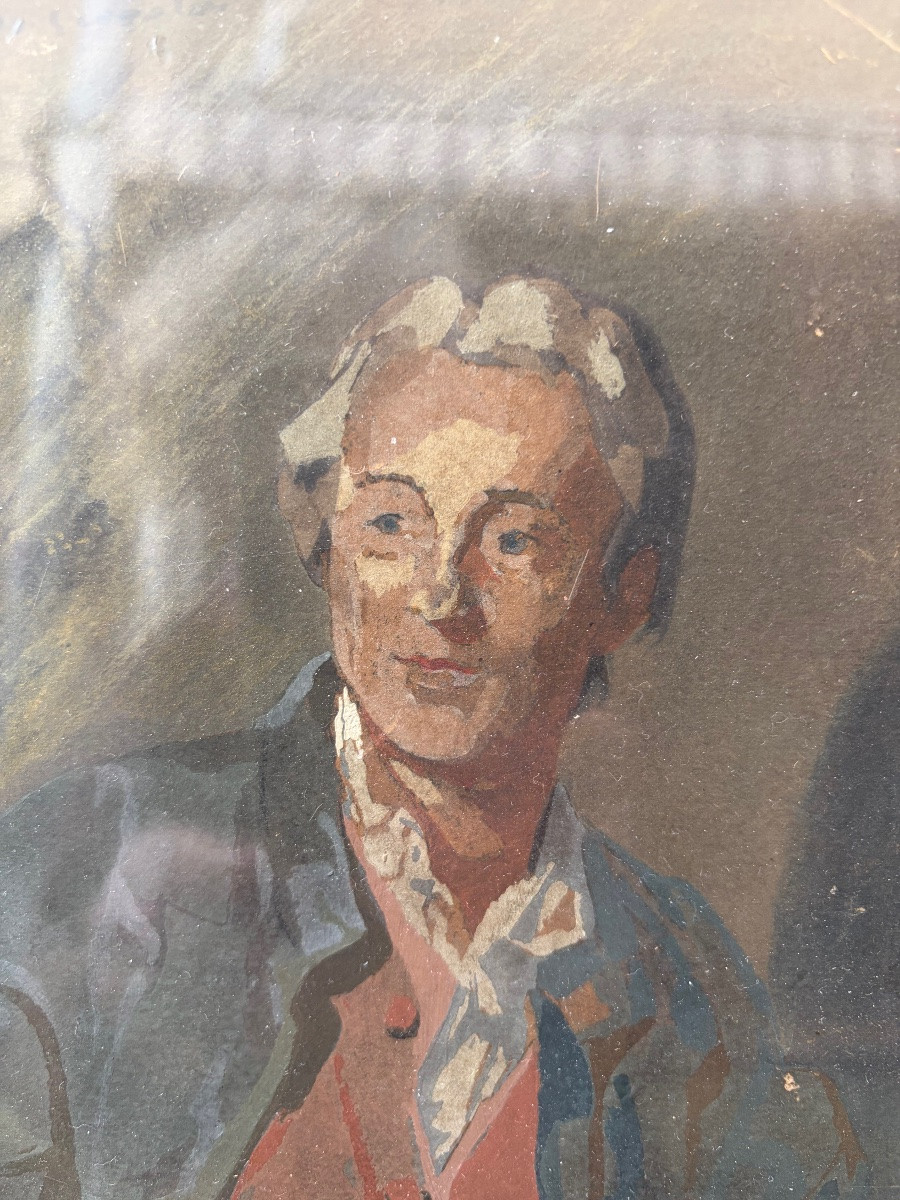 19th Century Portrait Of Diderot, Gouache, By Guirand De Scevola-photo-4