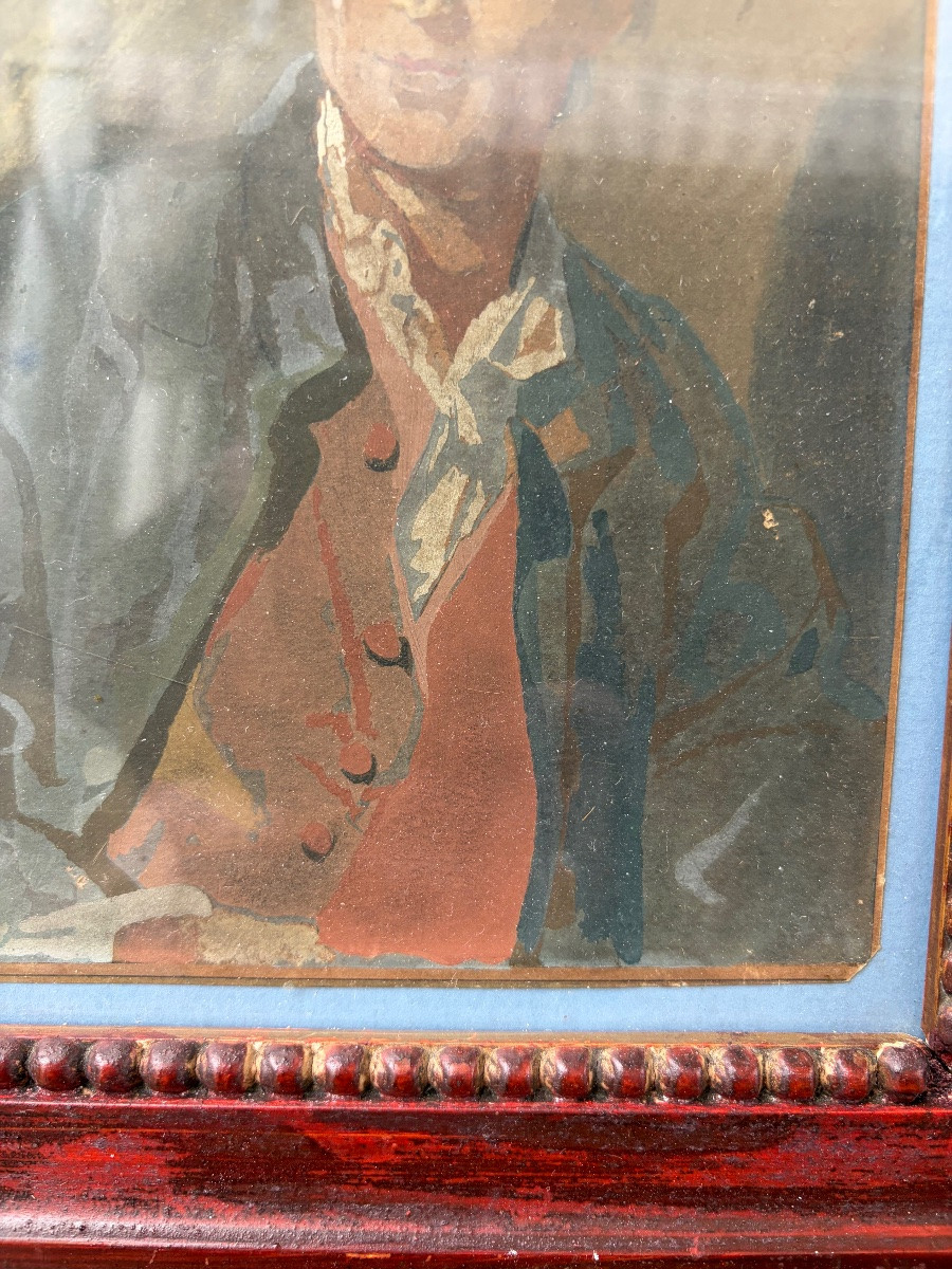 19th Century Portrait Of Diderot, Gouache, By Guirand De Scevola-photo-2