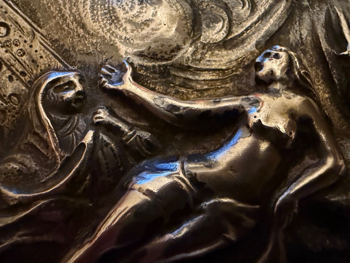 Solid Silver Plaque Depicting Danae, Seduced By Zeus Transformed Into Golden Rain.-photo-2