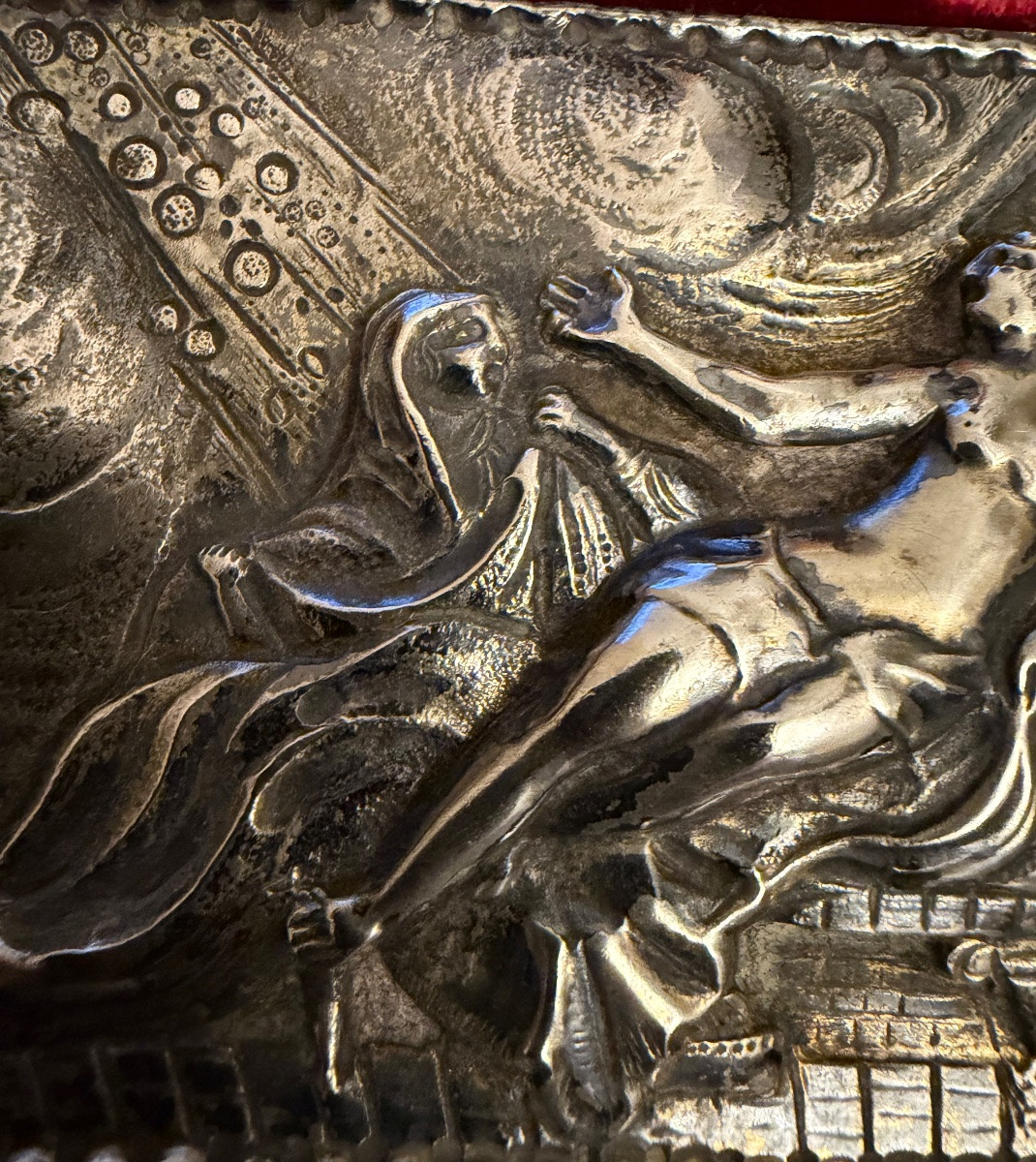 Solid Silver Plaque Depicting Danae, Seduced By Zeus Transformed Into Golden Rain.-photo-5