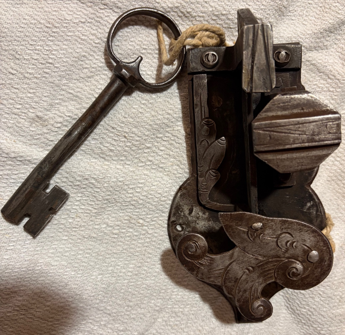Engraved Iron Lock, In Working Condition, 18th Century.