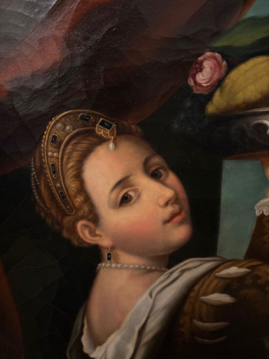 Grande huile sur toile, d’après Titien, XIX eme siècle. -photo-2