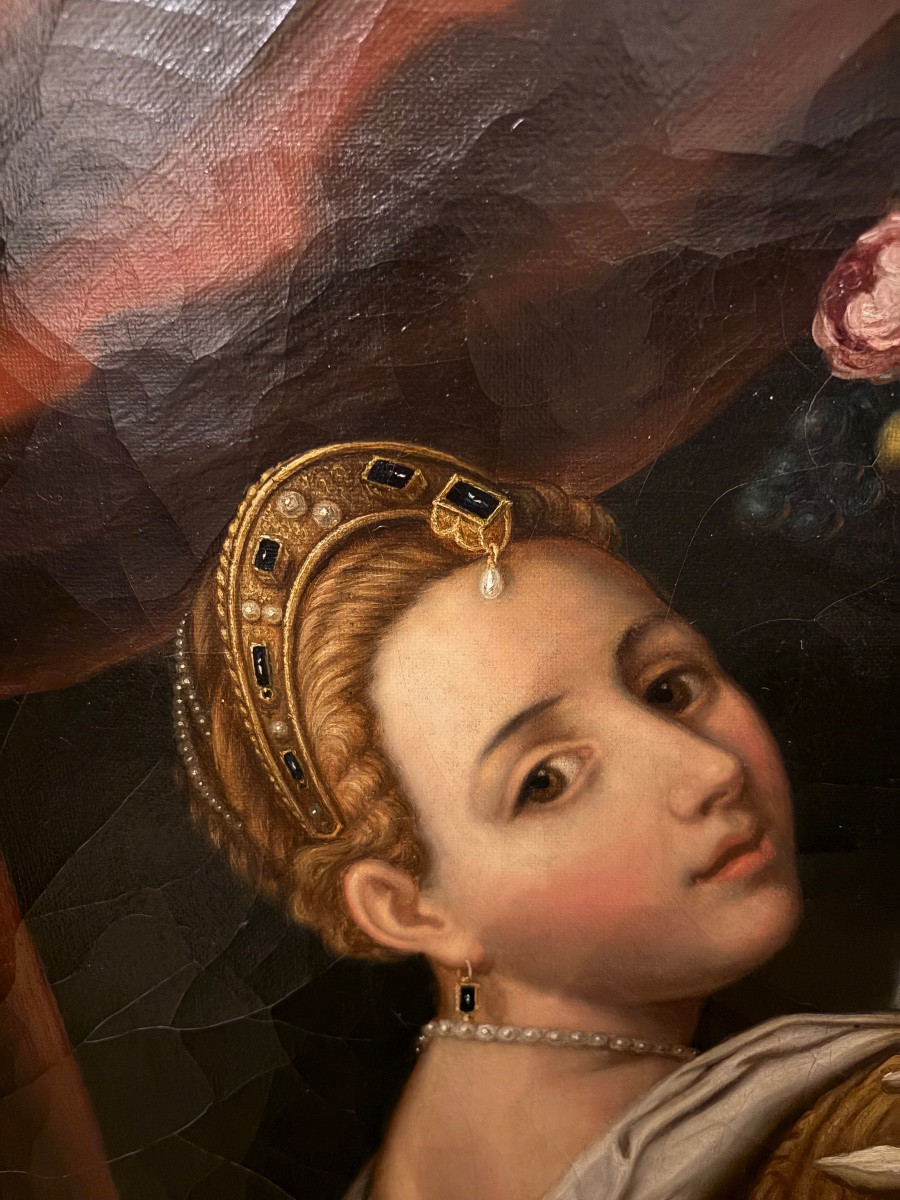 Grande huile sur toile, d’après Titien, XIX eme siècle. -photo-4