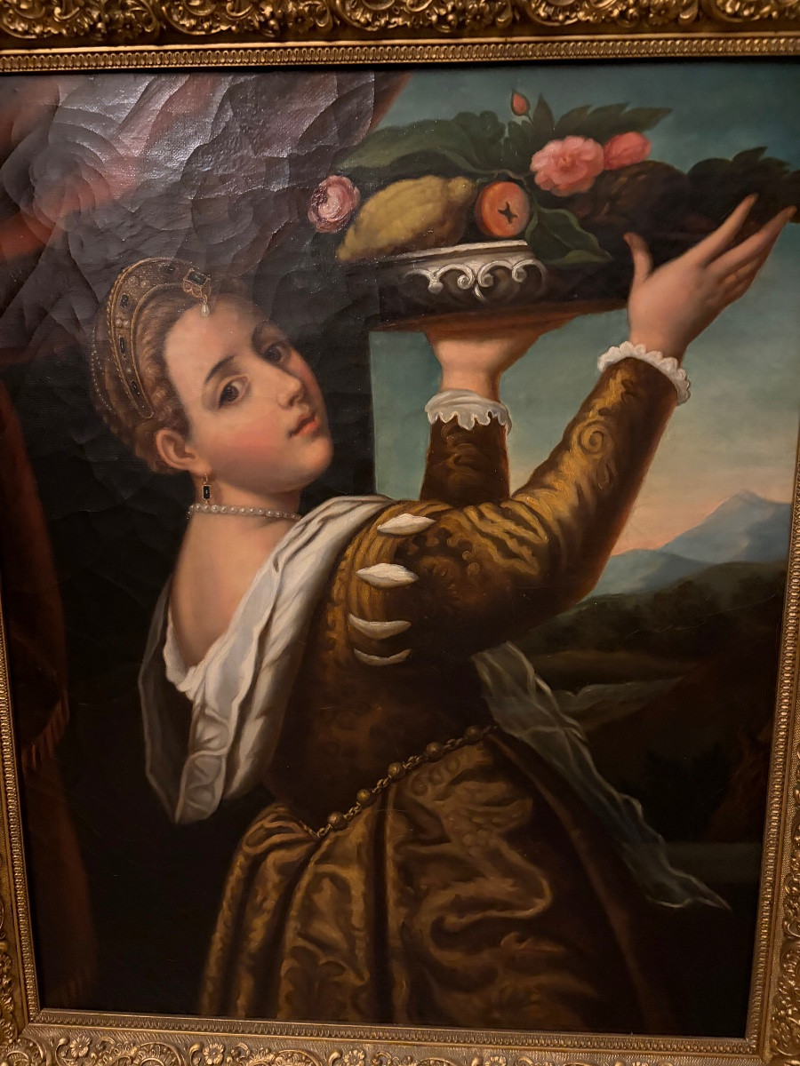 Grande huile sur toile, d’après Titien, XIX eme siècle. -photo-4