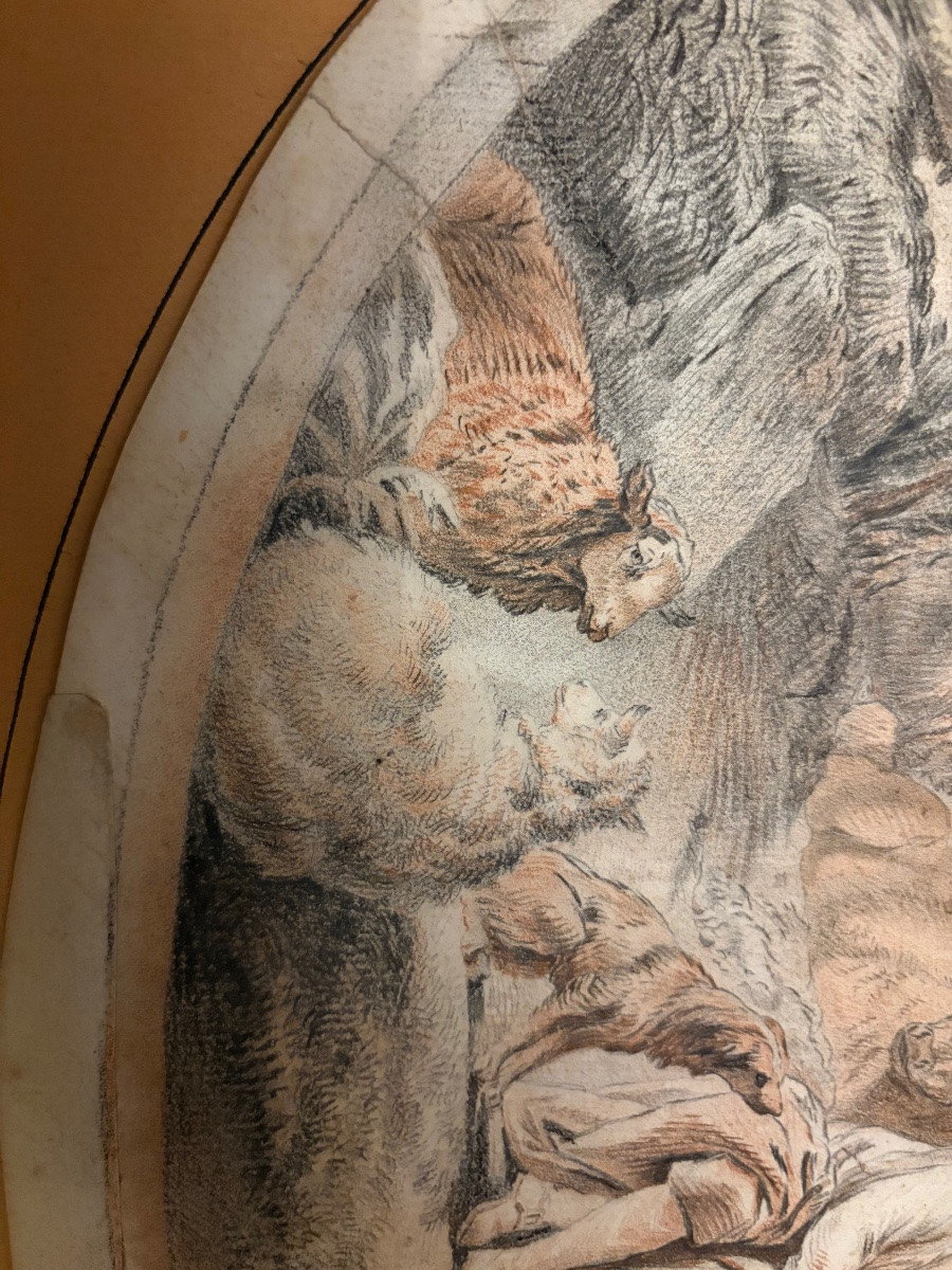 Important French Drawing, XVIII Teen Century, Sheperd With Animals.-photo-1