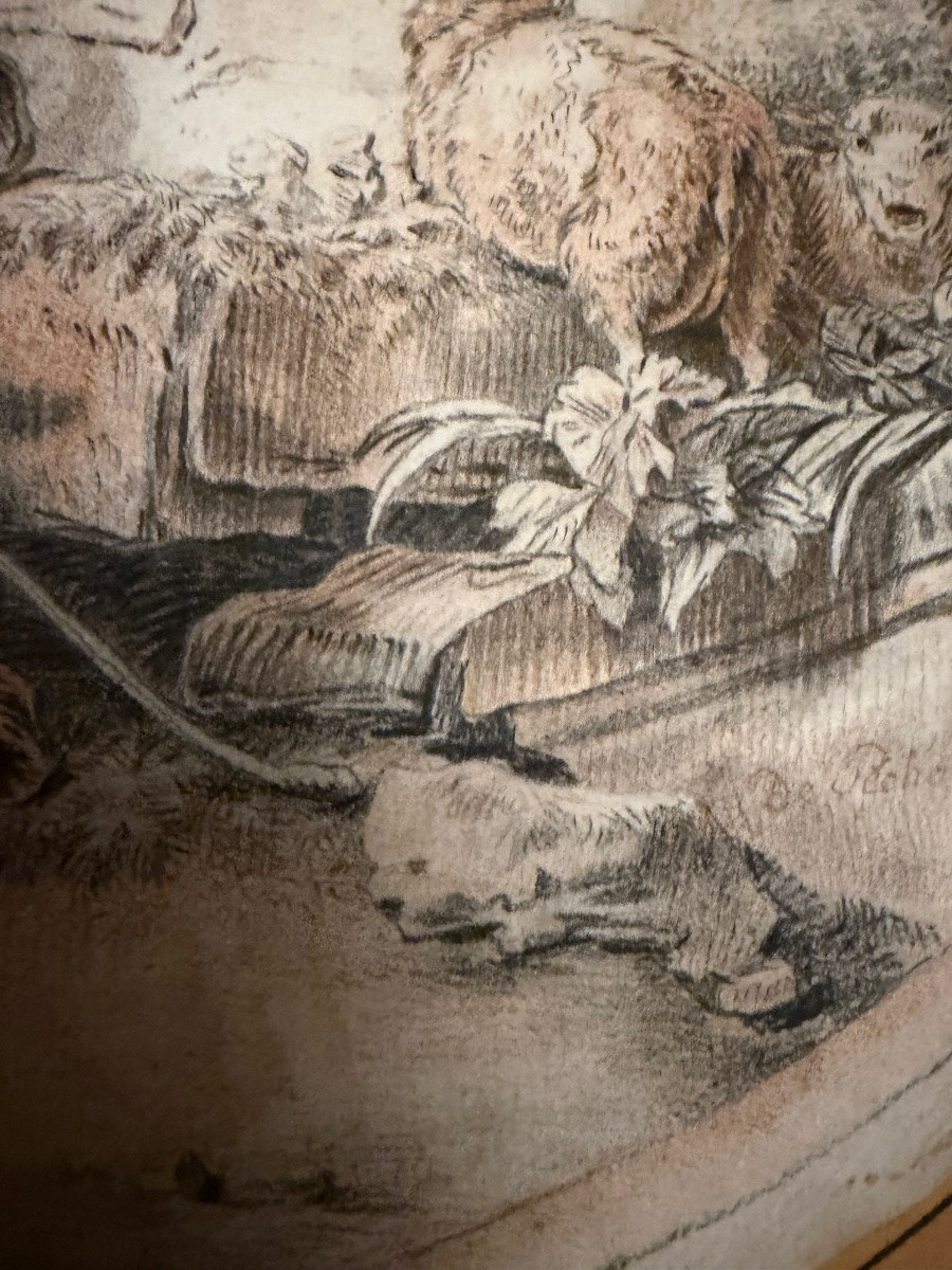 Important French Drawing, XVIII Teen Century, Sheperd With Animals.-photo-5