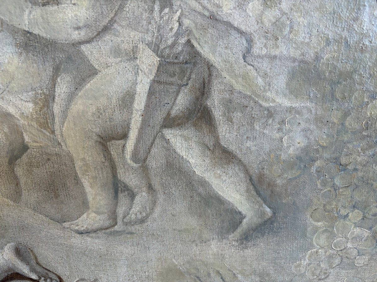 Large Oil On Canvas, 18th Century, Grisaille With Putti. France.-photo-4
