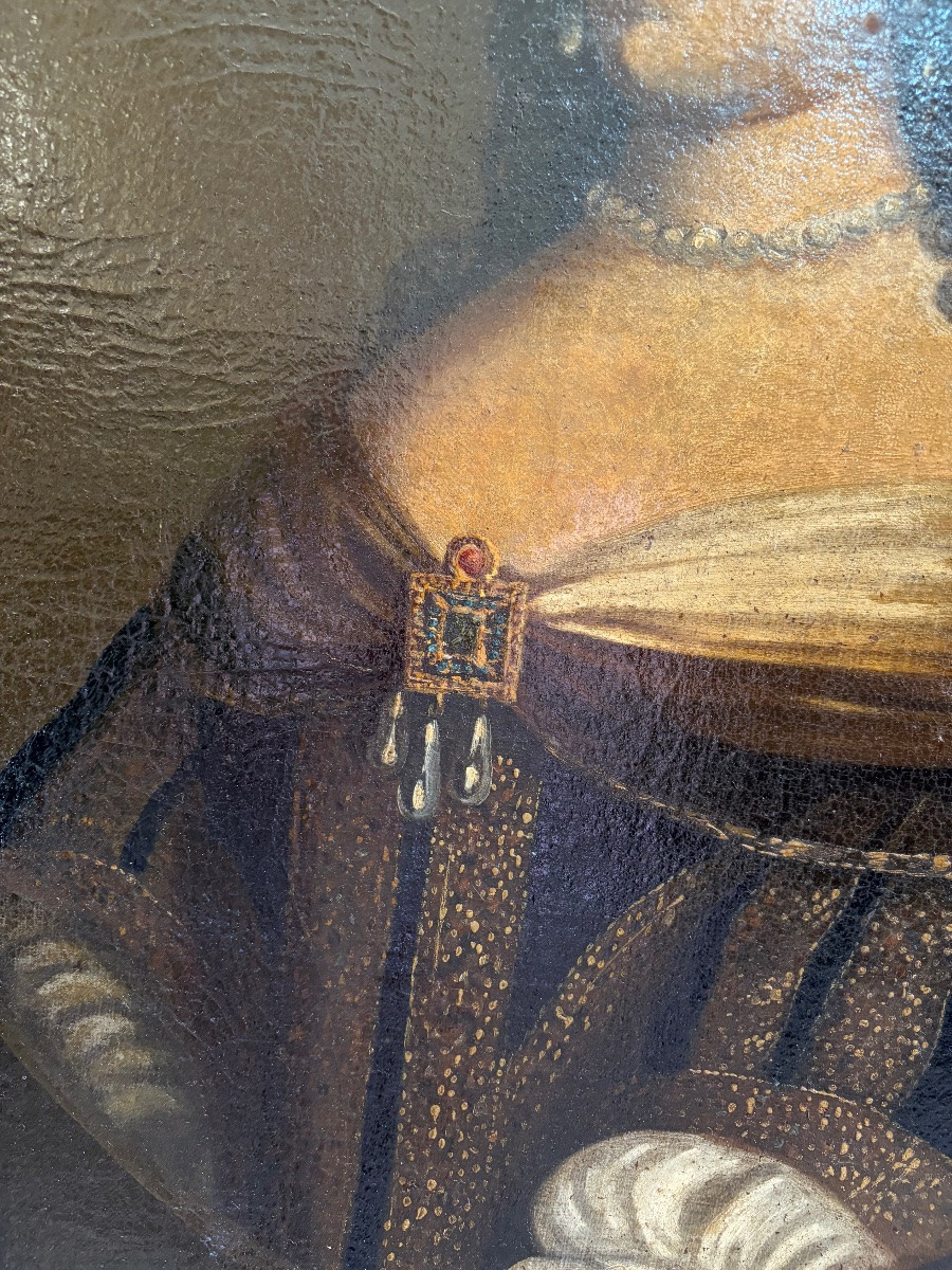 Large Portrait Of A Lady Of Quality, 17th Century France.-photo-2