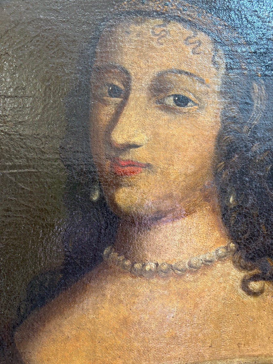 Large Portrait Of A Lady Of Quality, 17th Century France.-photo-4