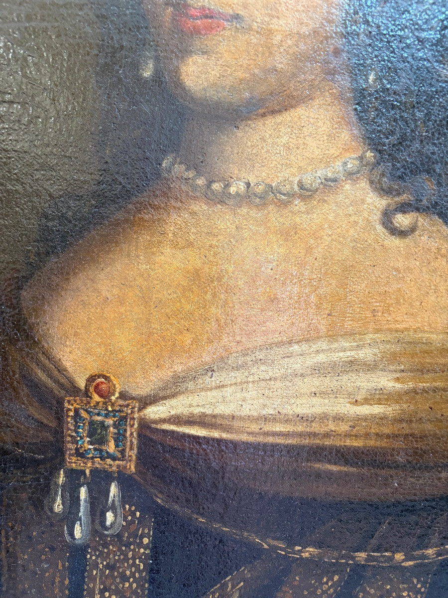 Large Portrait Of A Lady Of Quality, 17th Century France.-photo-2
