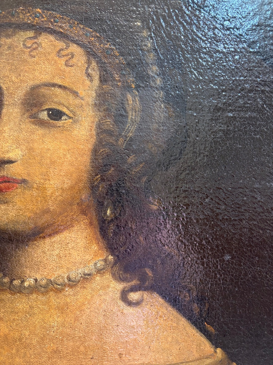 Large Portrait Of A Lady Of Quality, 17th Century France.-photo-3