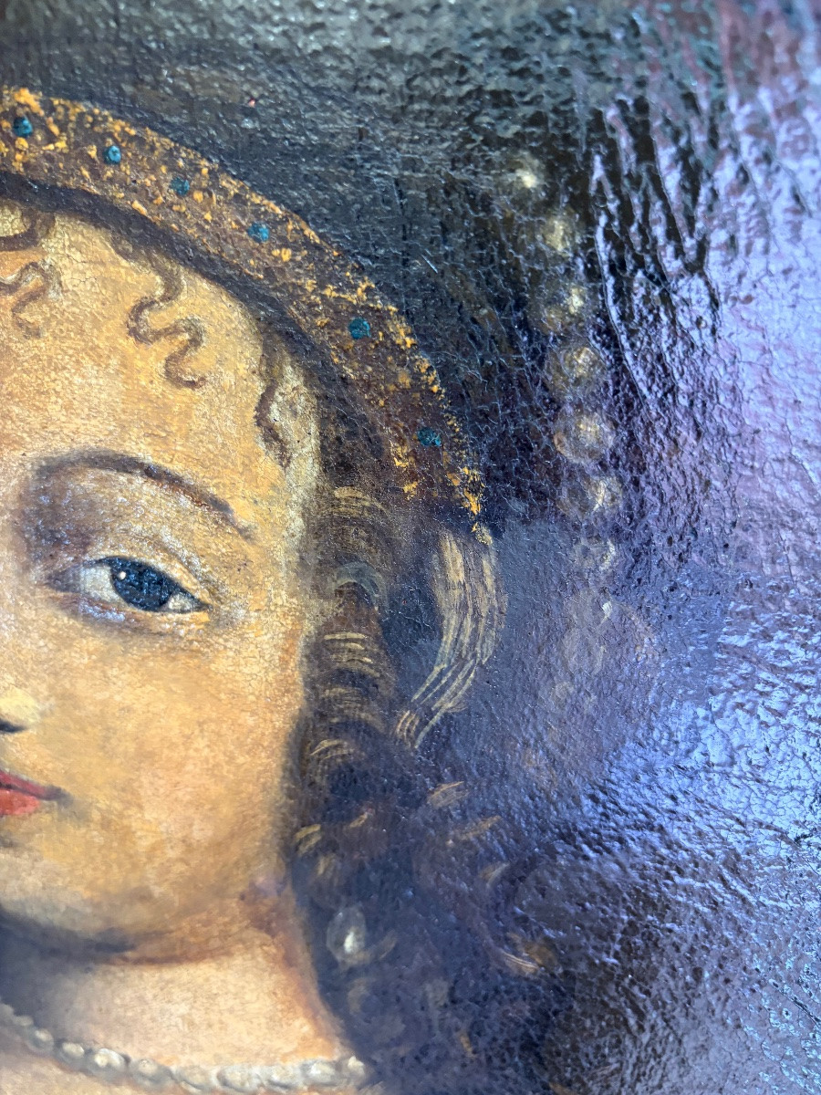 Large Portrait Of A Lady Of Quality, 17th Century France.-photo-8