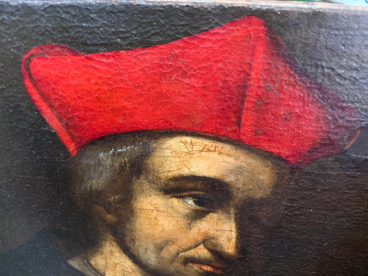 Portrait d’un ecclésiastique portant une barrette rouge, XVII eme siecle-photo-4