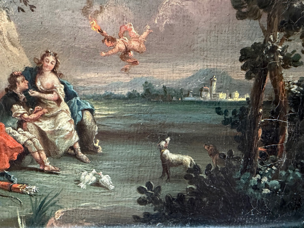 Small Oil On Canvas, France, 18th Century, Gallant Scene, Love, Hunter, Young Girl.-photo-3