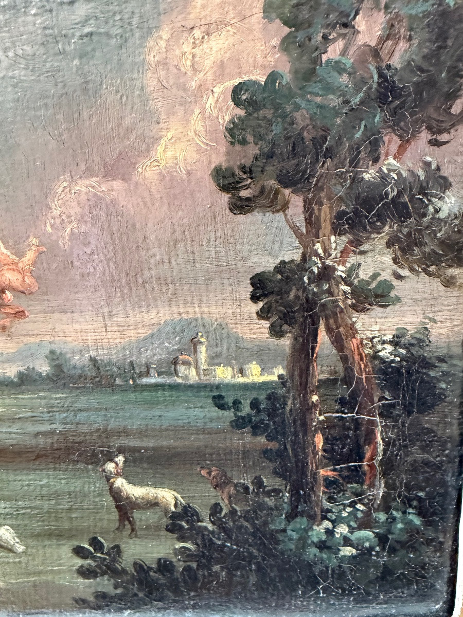 Small Oil On Canvas, France, 18th Century, Gallant Scene, Love, Hunter, Young Girl.-photo-4