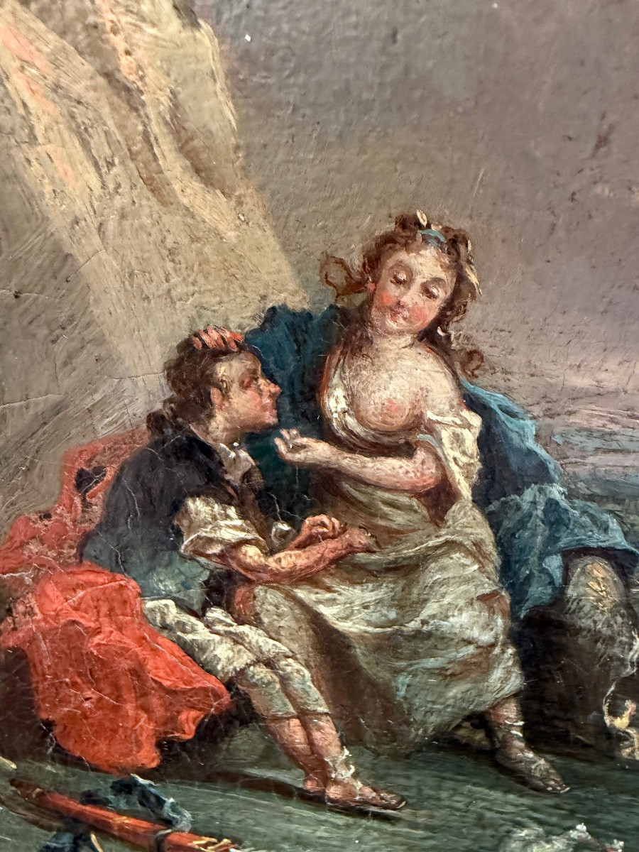 Small Oil On Canvas, France, 18th Century, Gallant Scene, Love, Hunter, Young Girl.-photo-6