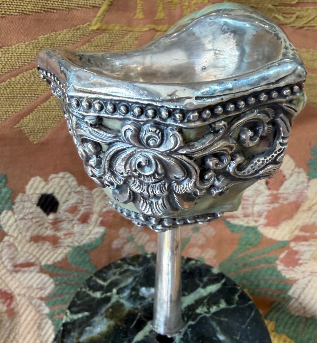 Marmoratus With Green Ribbon, Mounted In Silver. Nepal?-photo-2