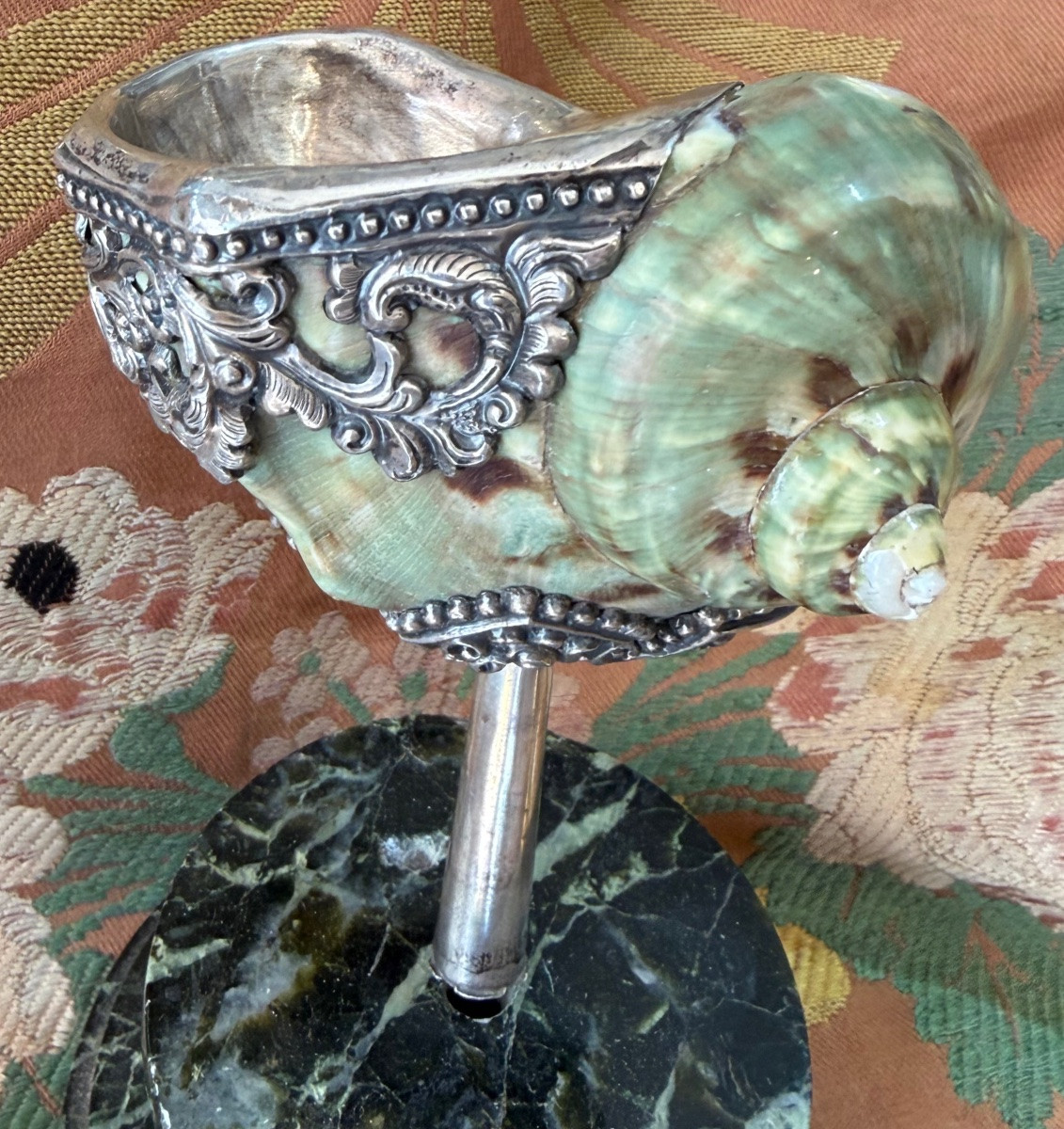 Marmoratus With Green Ribbon, Mounted In Silver. Nepal?-photo-3
