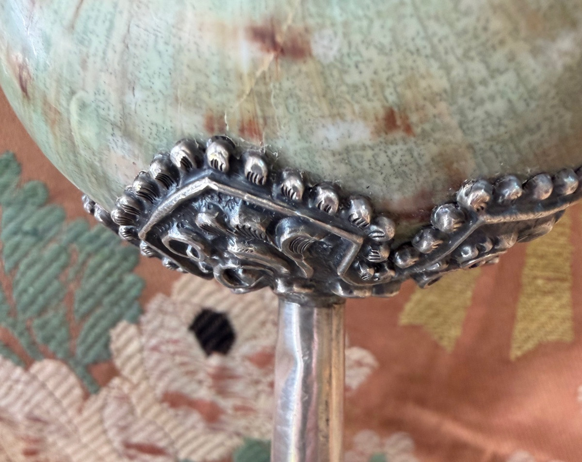 Marmoratus With Green Ribbon, Mounted In Silver. Nepal?-photo-1