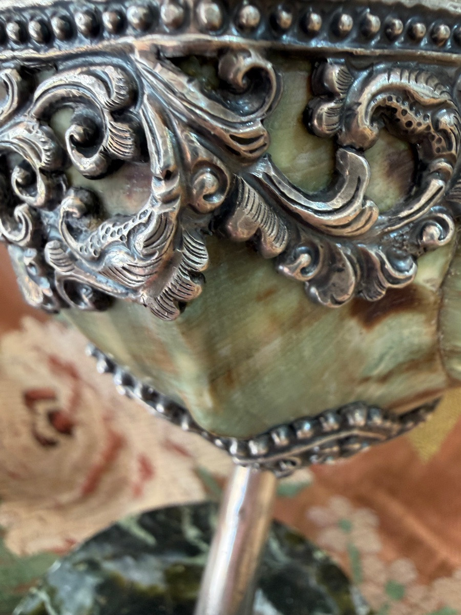 Marmoratus With Green Ribbon, Mounted In Silver. Nepal?-photo-3