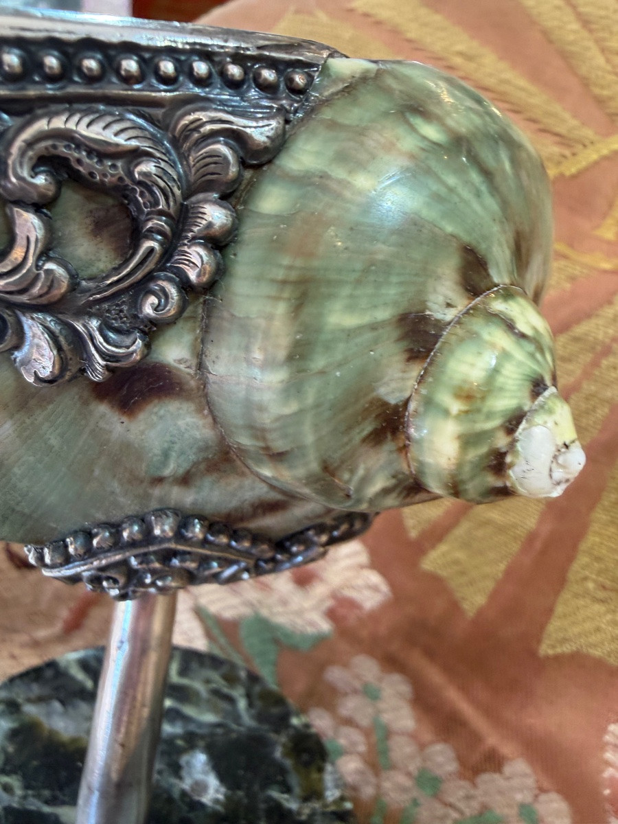 Marmoratus With Green Ribbon, Mounted In Silver. Nepal?-photo-5