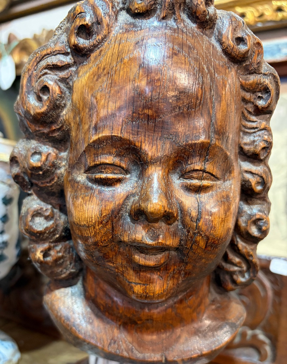 Oak Angel Head, Early 18th Century, France.-photo-2