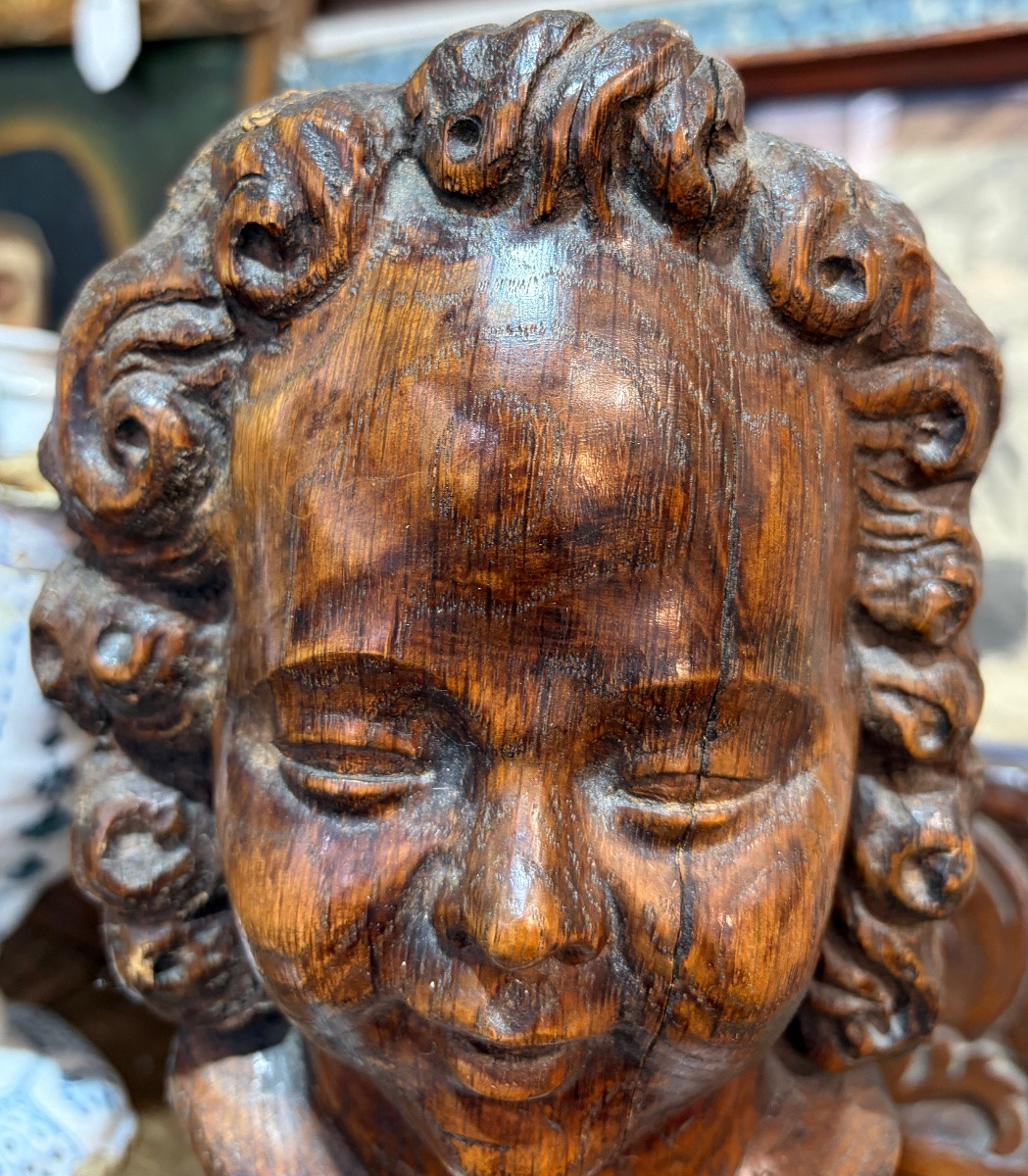 Oak Angel Head, Early 18th Century, France.-photo-3