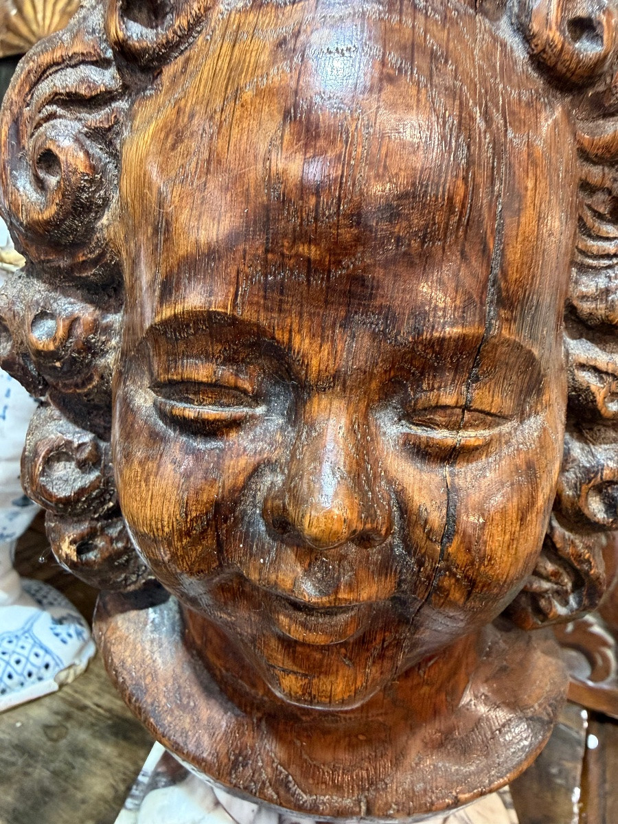 Oak Angel Head, Early 18th Century, France.-photo-4